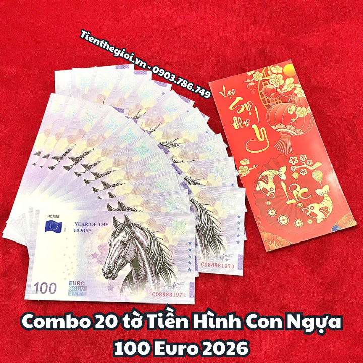 Combo 20 tờ Tiền Lì Xì 100 Euro Hình Con Ngựa 2026